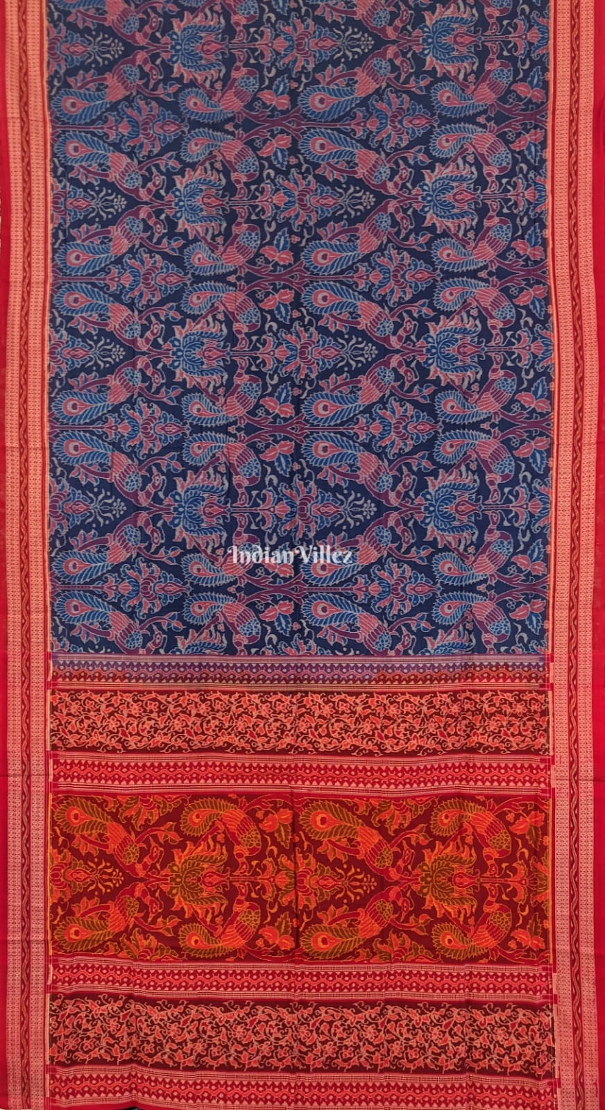 Blue Peacock Design Sambalpuri Pure Cotton Saree