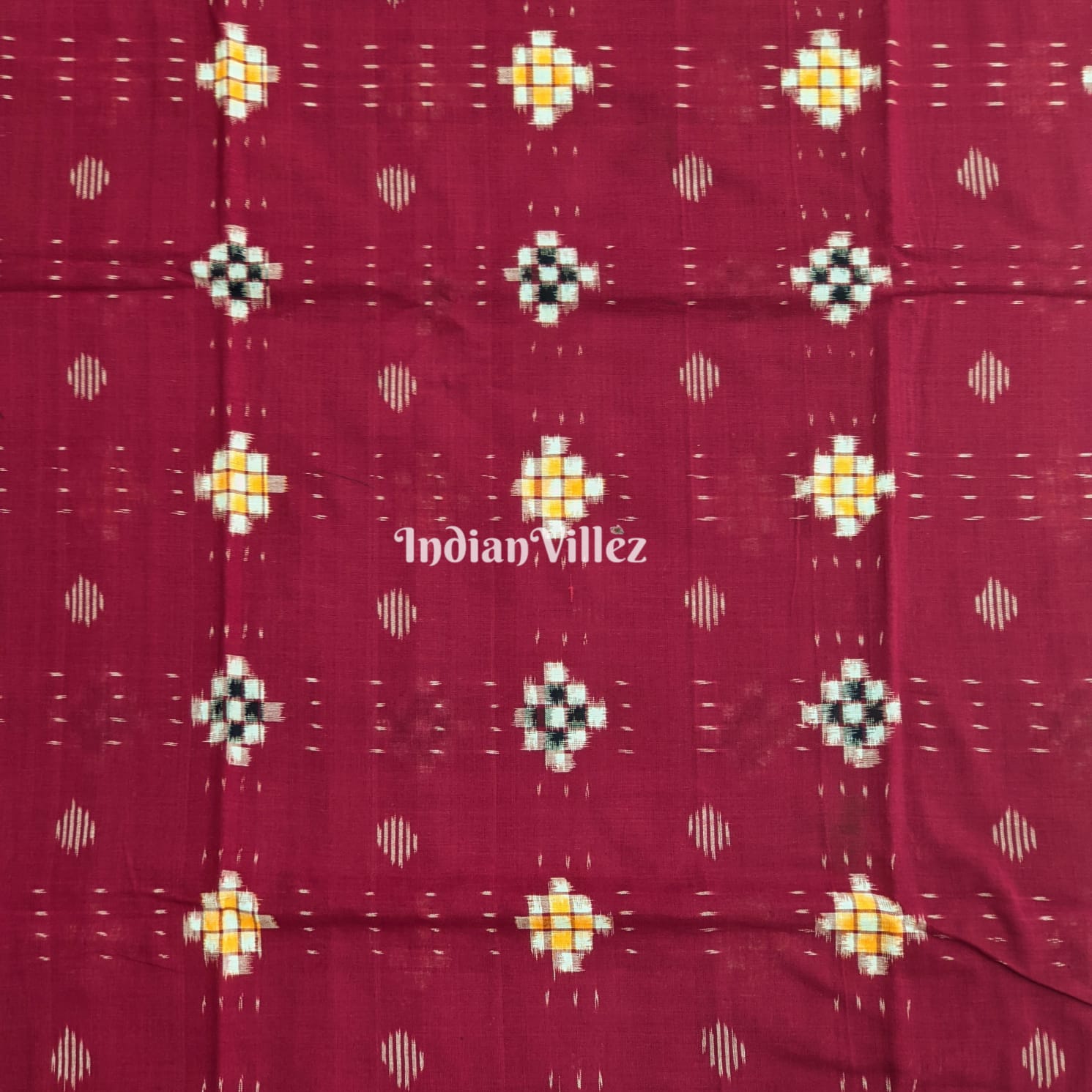 Maroon Pasapali Theme Sambalpuri Ikat Cotton Fabric