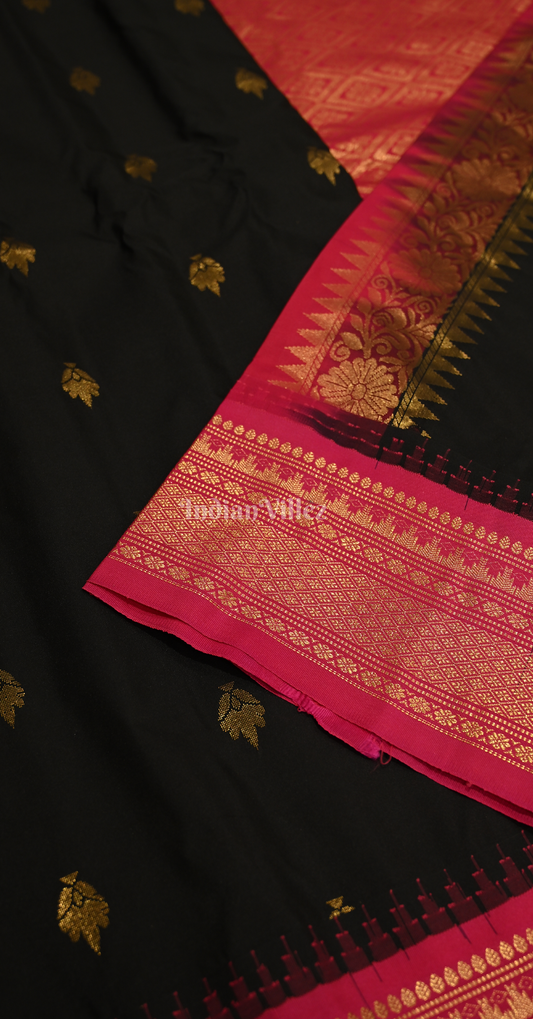 Black Red Butti Design Pure Gadwal Silk Saree