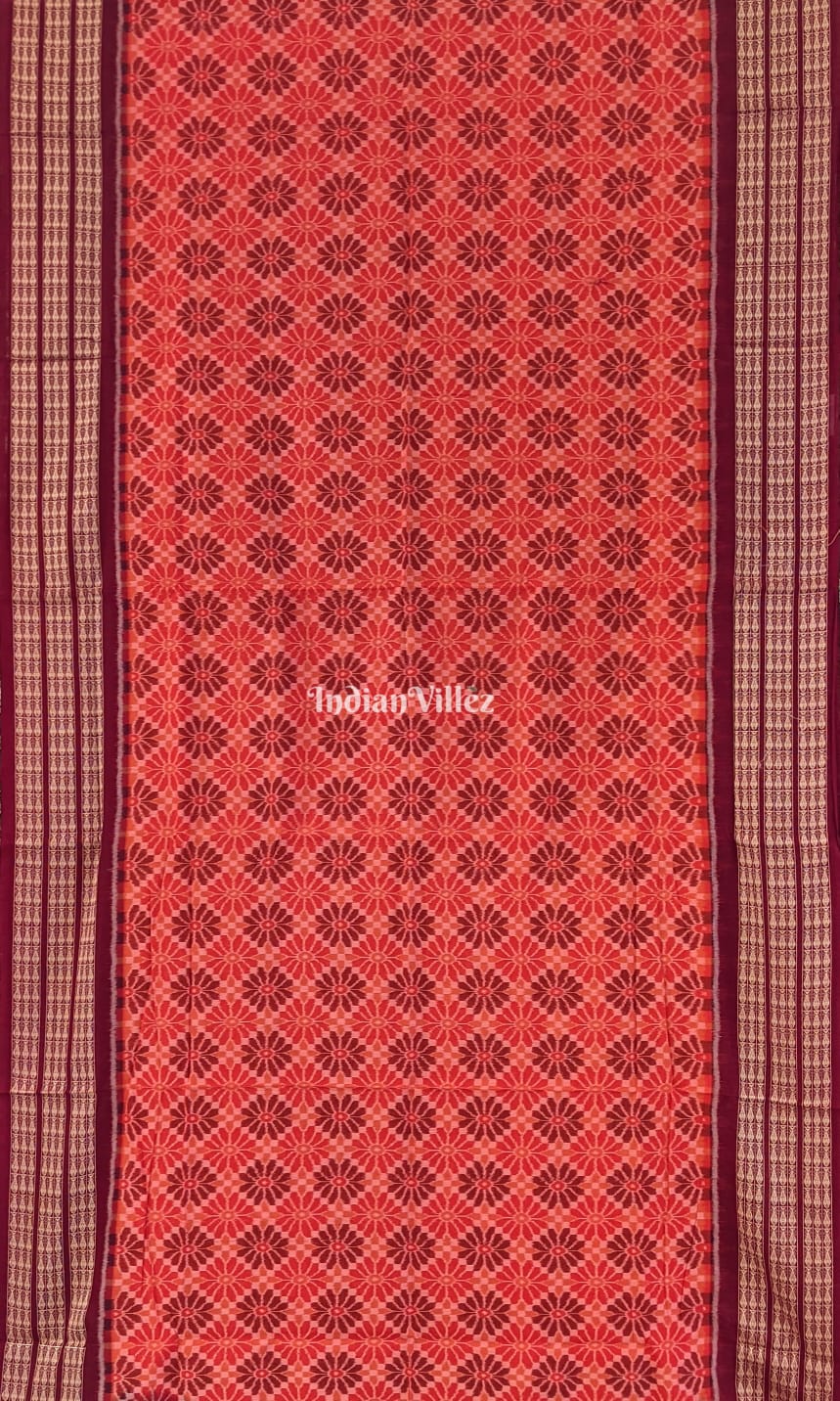 Flower Design Odisha Ikat Sambalpuri Cotton Saree with Fish Border