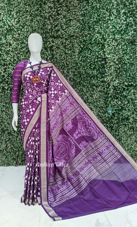 Purple Pasapali Odisha Ikat Sambalpuri Silk Saree