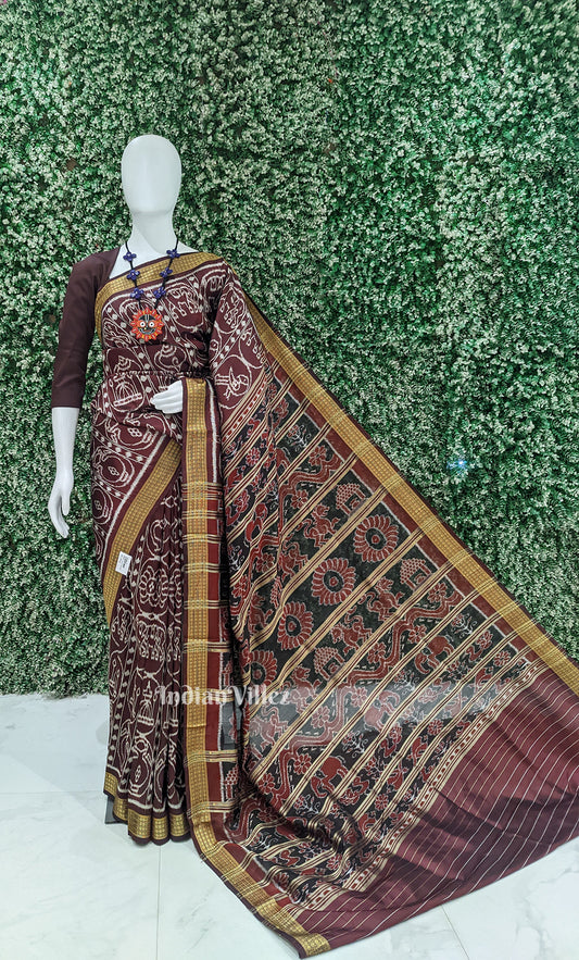 Coffee Odisha Ikat Sambalpuri Silk Saree