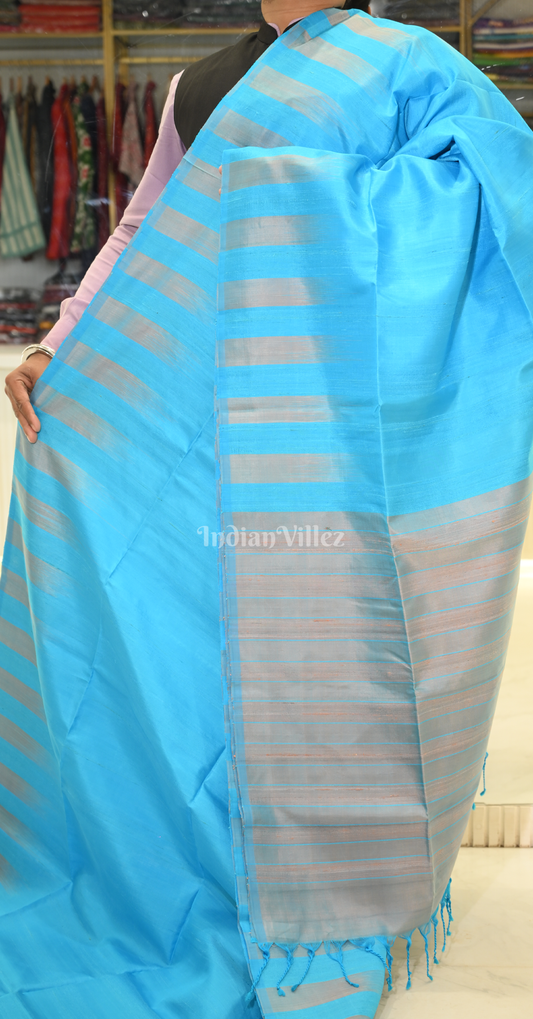 Sky Blue Grey Gopalpur Tussar Silk Saree