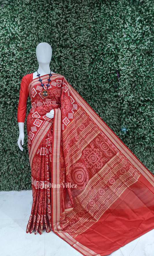 Red Pasapali Odisha Ikat Sambalpuri Silk Saree