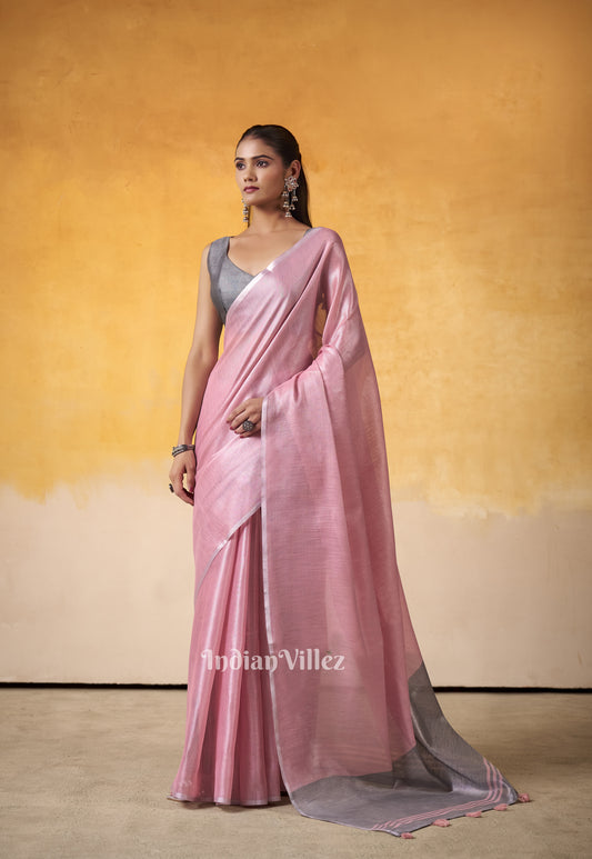 Baby Pink Banarasi Tissue Silk Saree