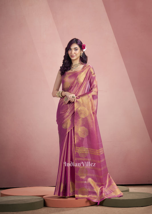 Rani Pink Tissue Silk Zari Woven Saree