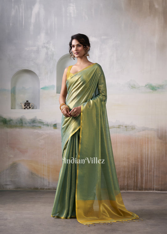 Green Tissue Silk Woven Plain Saree