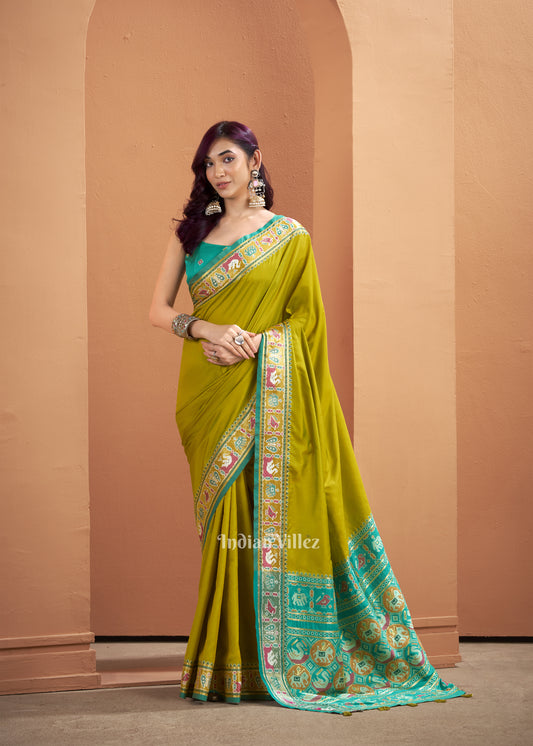 Lime Green Woven Banarasi Patola Silk Saree