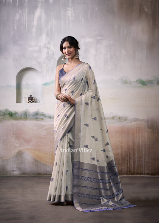 Off White Floral Cotton Woven Saree