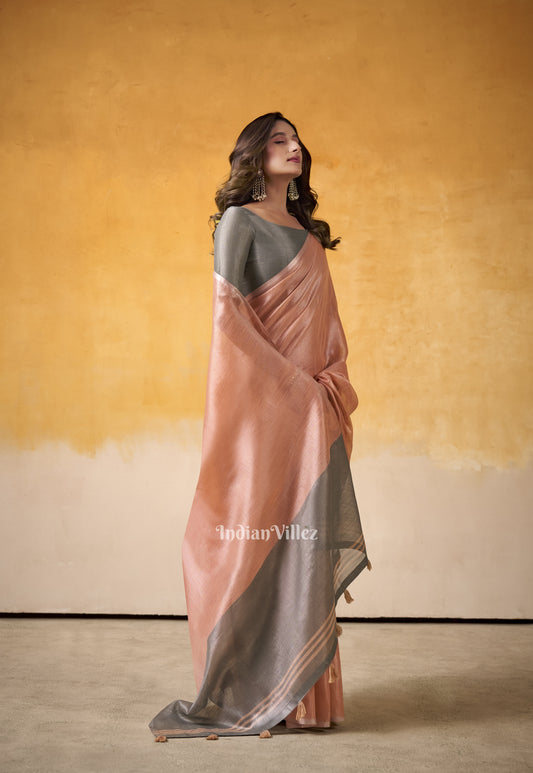Peach Banarasi Tissue Silk Saree