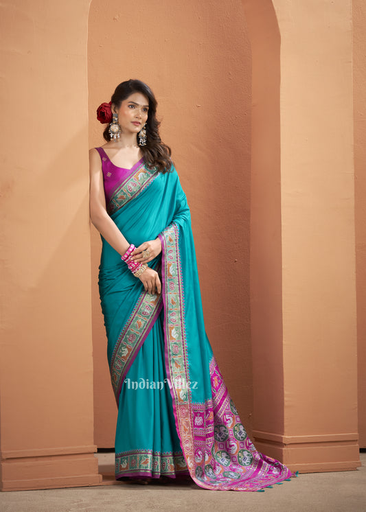 Teal Blue Woven Banarasi Patola Silk Saree