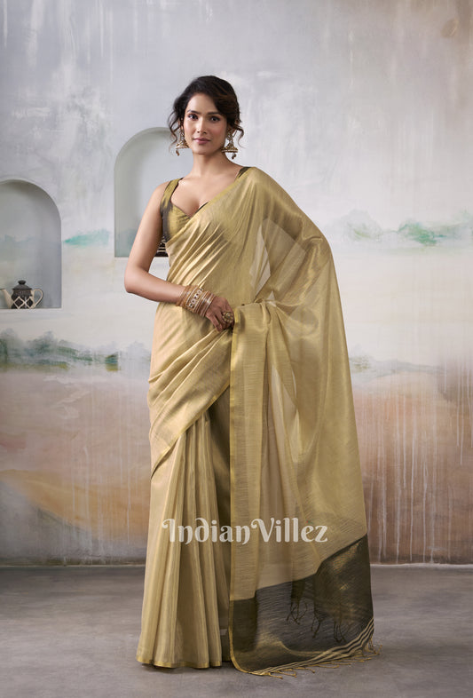 Golden Tissue Silk Woven Plain Saree