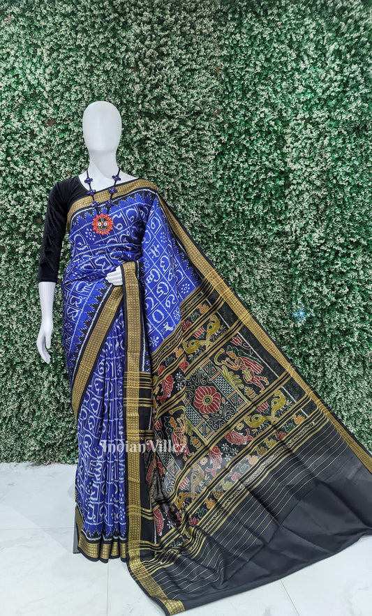 Blue Black Odia Barnamala Odisha Ikat Sambalpuri Silk saree