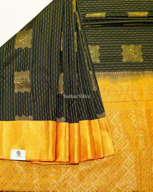 Black Golden Striped Body Work Pure Kanjivaram Silk Saree