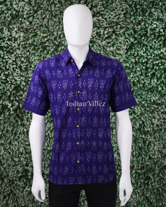 Blue Odisha Ikat Cotton Half Sleeve Shirt for Men