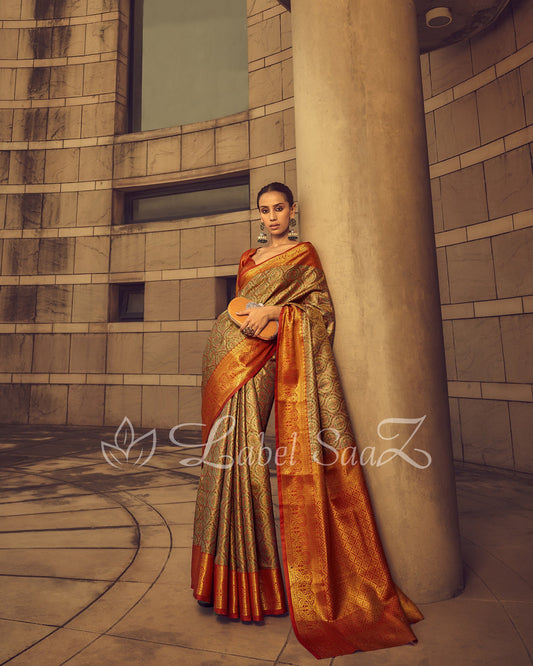 Maroon & Green Multicolor Kanjivaram Rich Zari Weaving Silk Saree