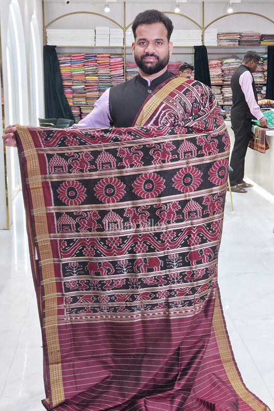 Coffee Odisha Ikat Contemporary Sambalpuri Silk Saree