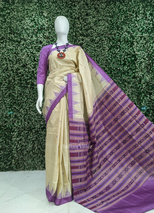Beige Lavender Phoda Kumbha Tussar Silk Saree with Sarabandha Anchal