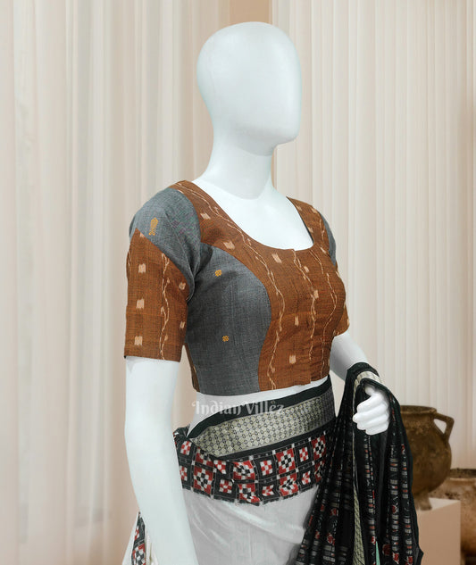 Brown Cement Tipa design Odisha Ikat Sambalpuri Cotton Blouse