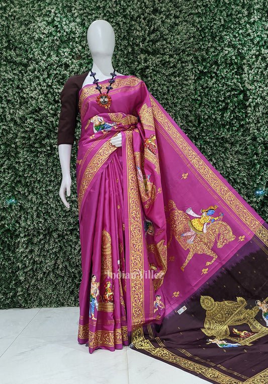 Coffee with Rani Pink Doli Barat /Palki Theme Pattachitra Silk Saree
