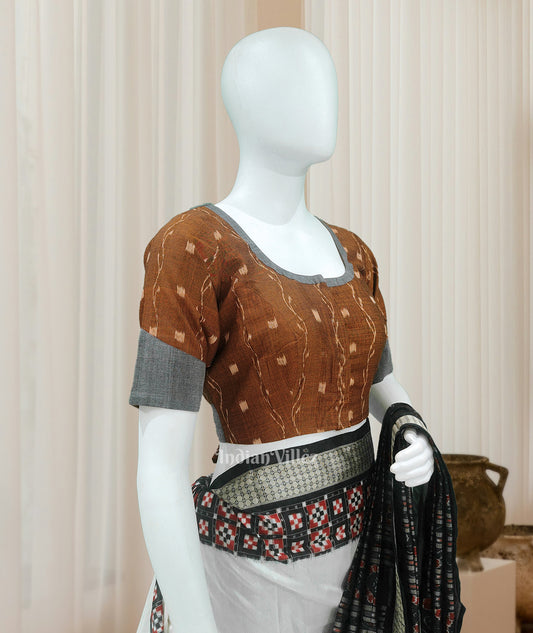 Brown Cement Tipa design Odisha Ikat Sambalpuri Cotton Blouse