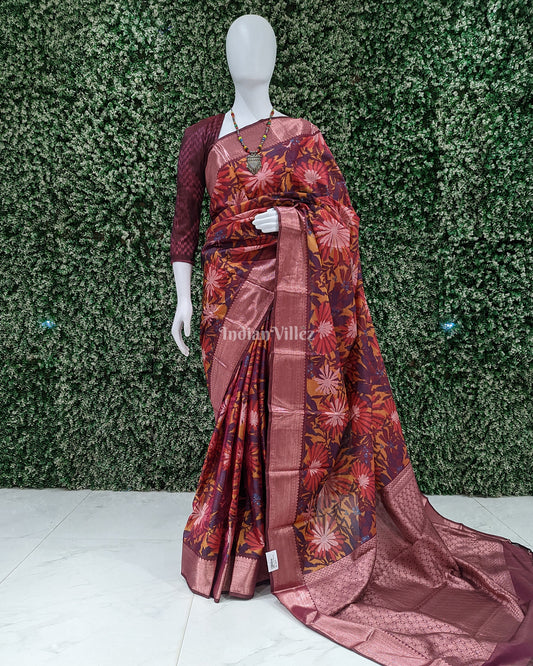 Multicolor Floral Digital Print Kanjivaram Silk Saree