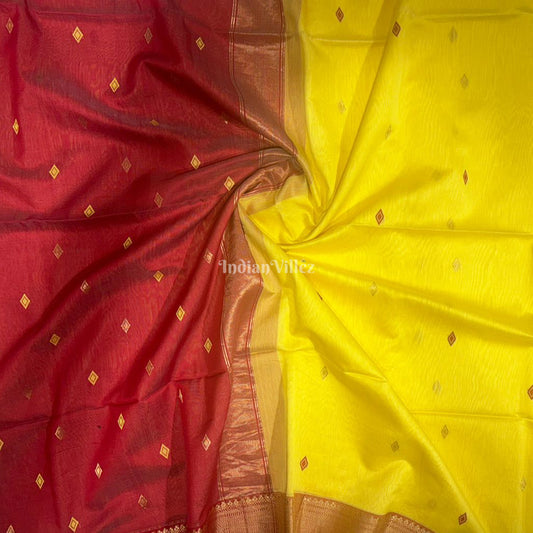 Yellow Pure Silk Cotton Maheshwari Saree with Zari Border