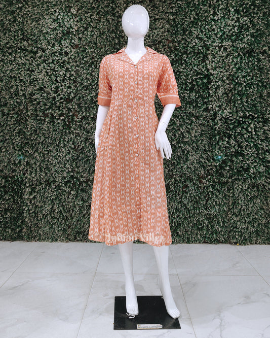 Peach Odisha Ikat Designer Office Wear Dress