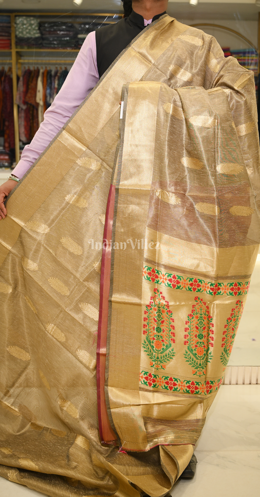 Light Gray Paithani Zari Tissue Silk Saree
