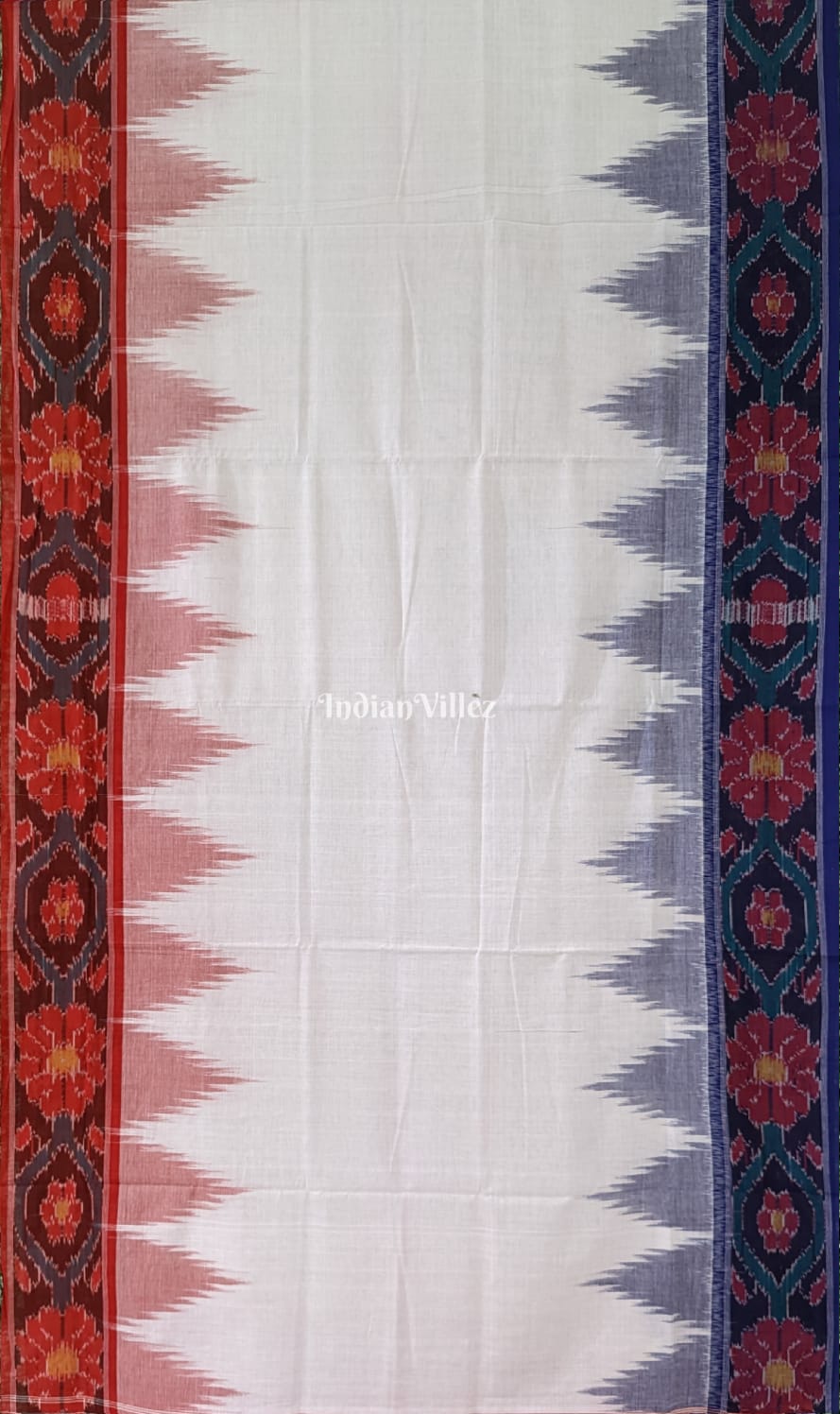 White Red Odisha Ikat Pure Cotton Saree