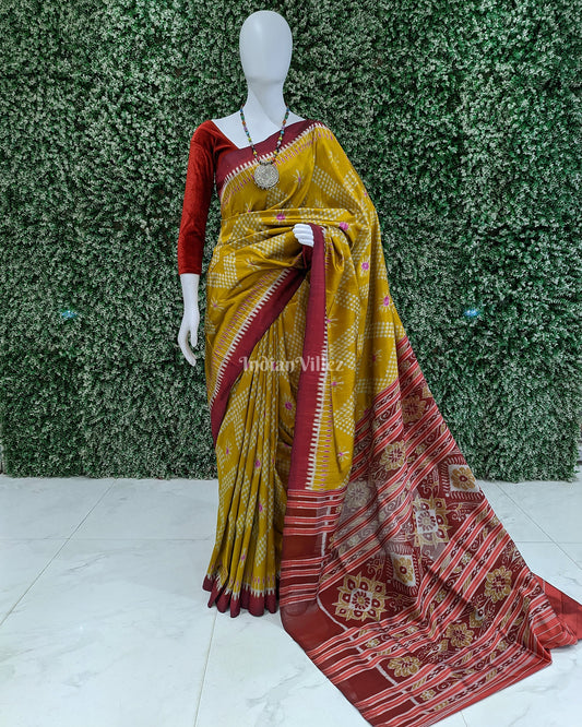 Mustard Yellow Odisha Handloom Tarabali Contemporary Silk Saree