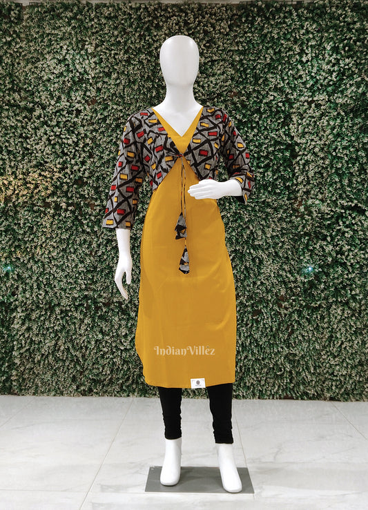 Yellow Multicolor Odisha Ikat Designer Cotton Kurti with Jacket