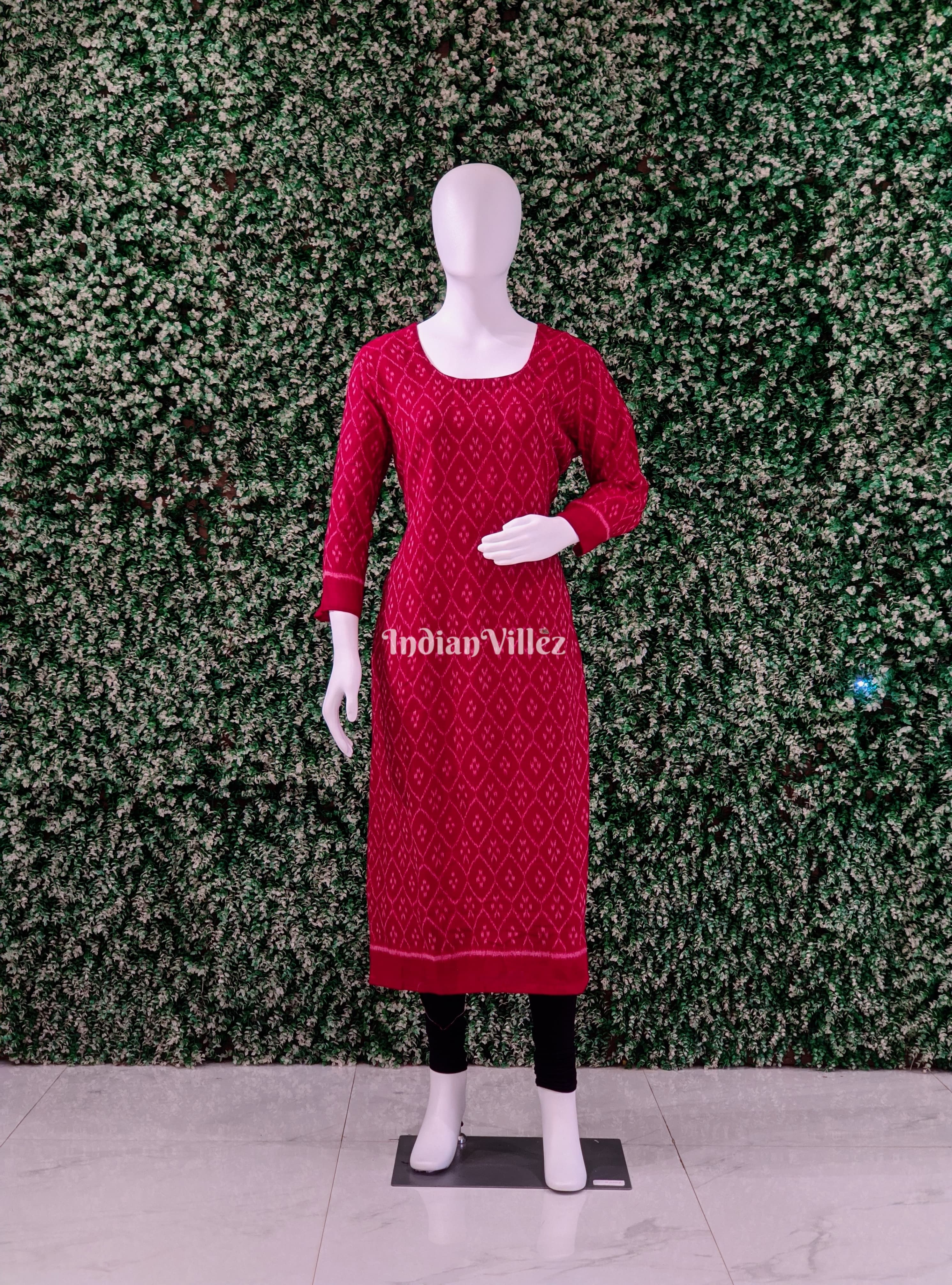 Red Jhoti Odisha Ikat Designer Cotton Kurti