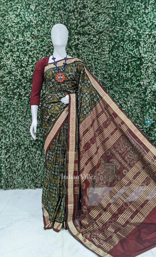 Moss Green Pasapali Odisha Ikat Sambalpuri Silk Saree