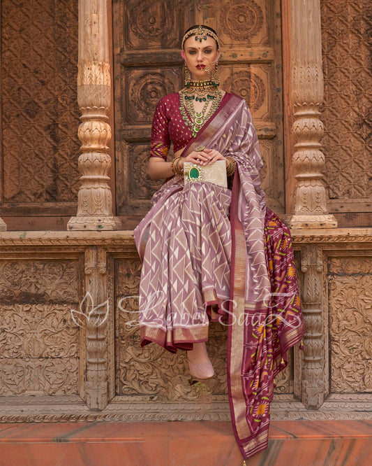 Off White Patola Inspired Pochampally South Silk Saree