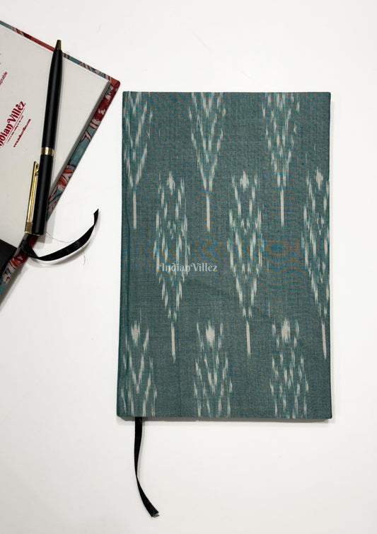 Sea Green Handmade Ikat Woven Cotton Fabric Cover Diary
