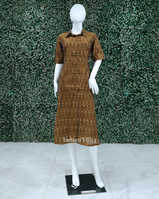 Olive Green  Pochampally Ikat Designer Office Wear Dress