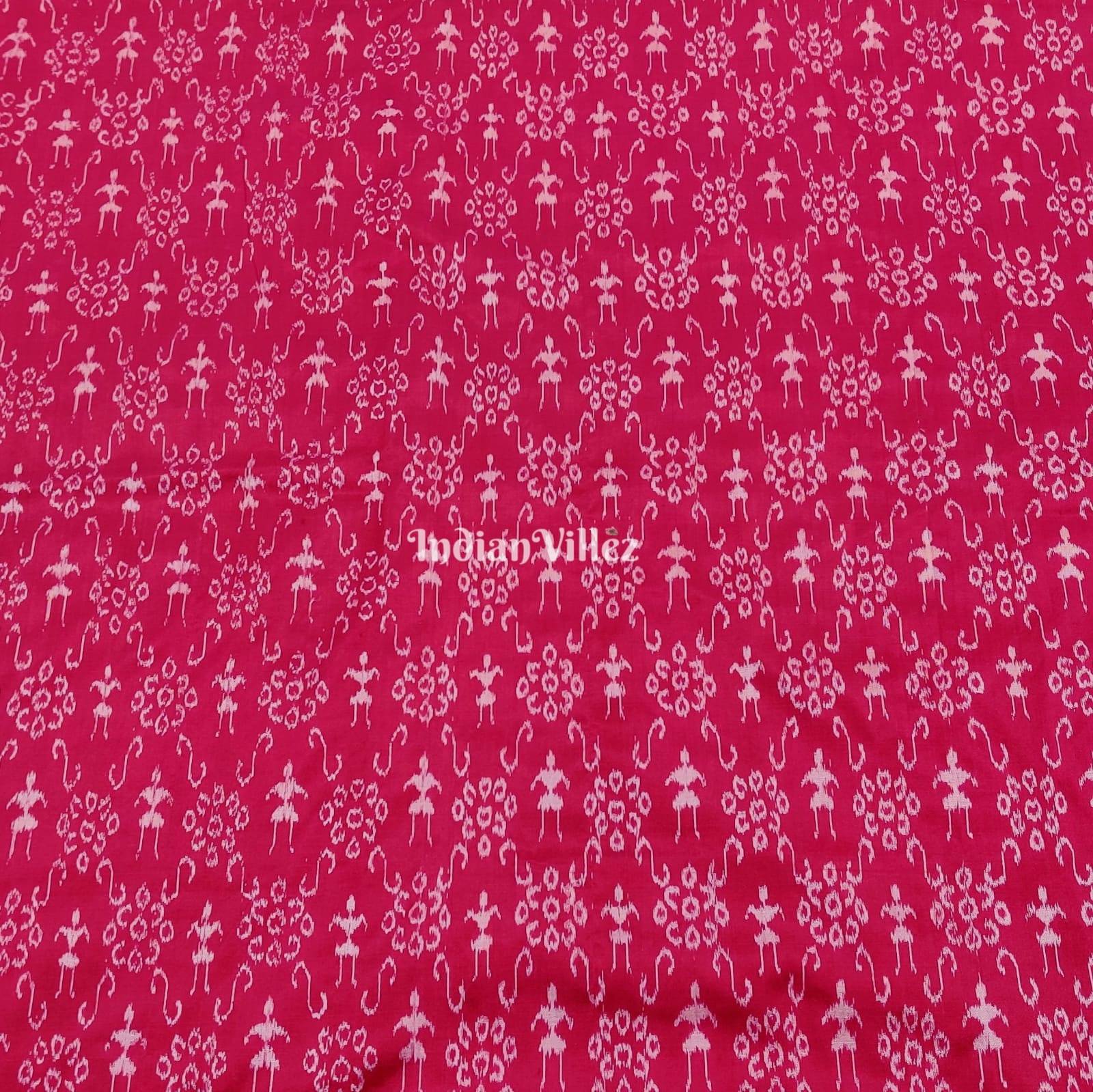 Rani Pink Flower Motif Sambalpuri Ikat Silk Fabric