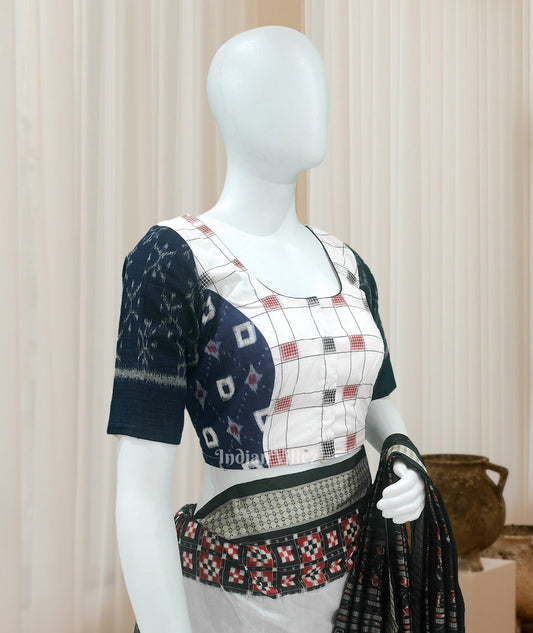 White Blue Designer Odisha Ikat Sambalpuri Cotton Blouse