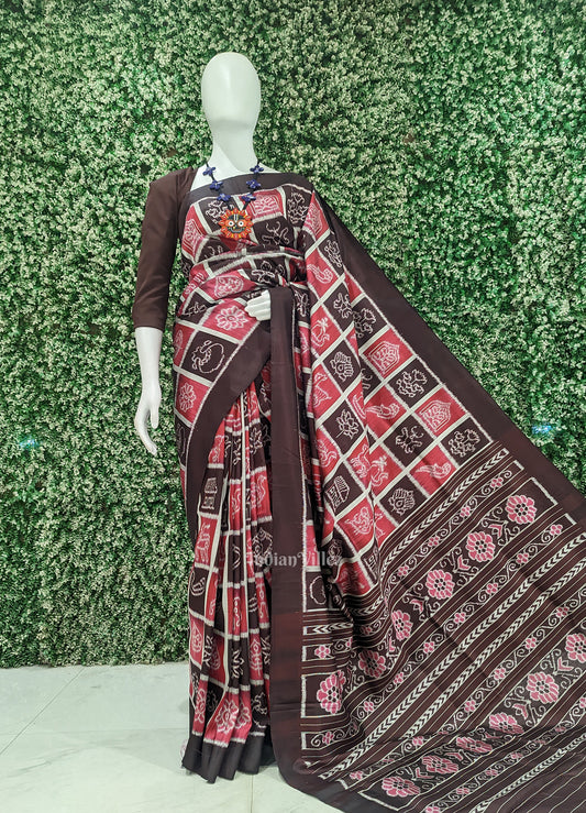 Pink Coffee Nabakothi Odisha Ikat Contemporary Designer Saree