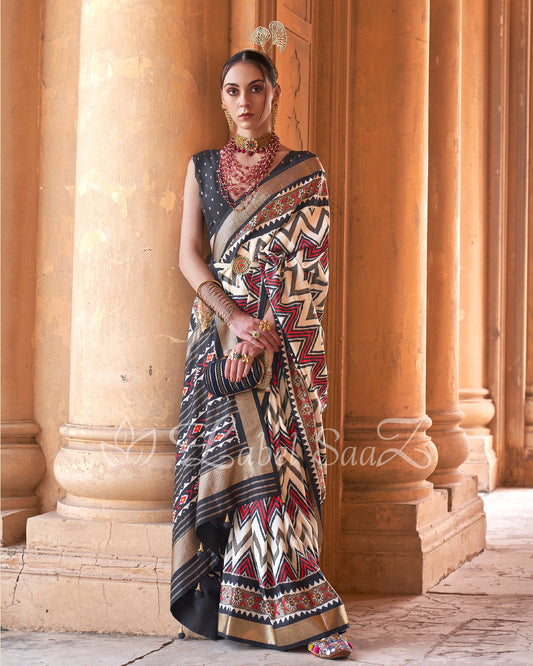 Maroon White Leheriya Pochompolly Ikat Saree