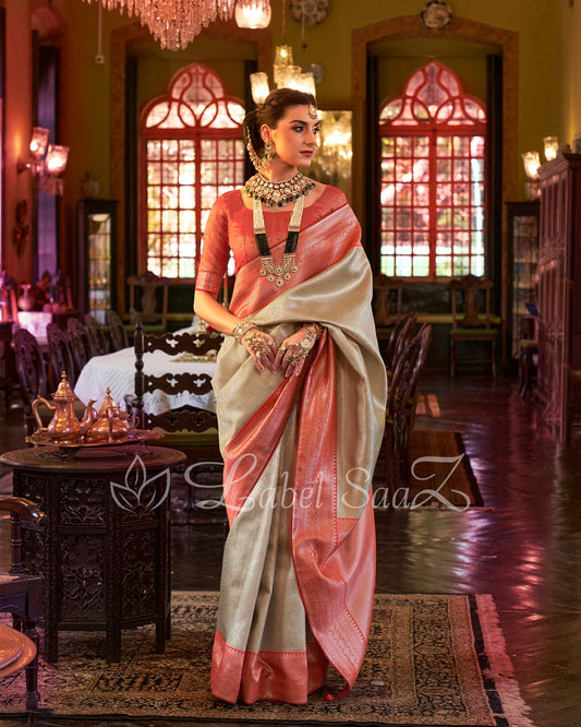 Mint Red Kanjivaram Silk Saree