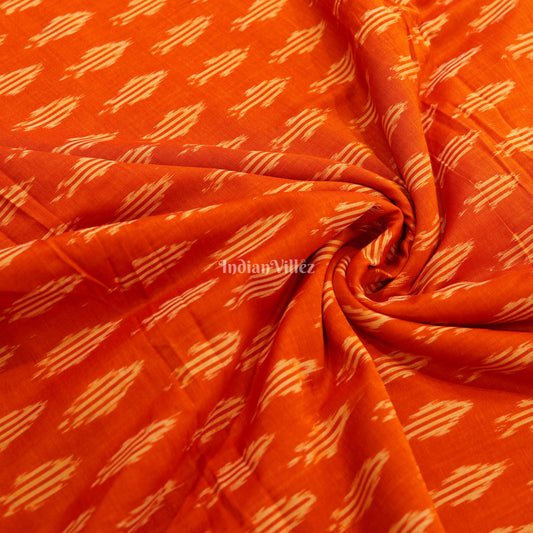 Redish Orange Handwoven Pochampally Ikat Cotton Fabric