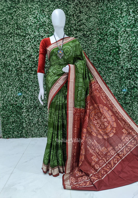 Mehendi Green Tribal Theme Sambalpuri Silk Saree