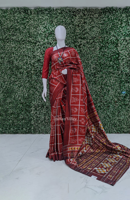 Red Nabakothi With Pasapali Anchal Odisha Handloom Contemporary Silk Saree