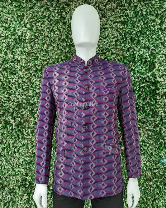 Maroon Grey Jodhpuri bandhgala Odisha Ikat Casual Blazer