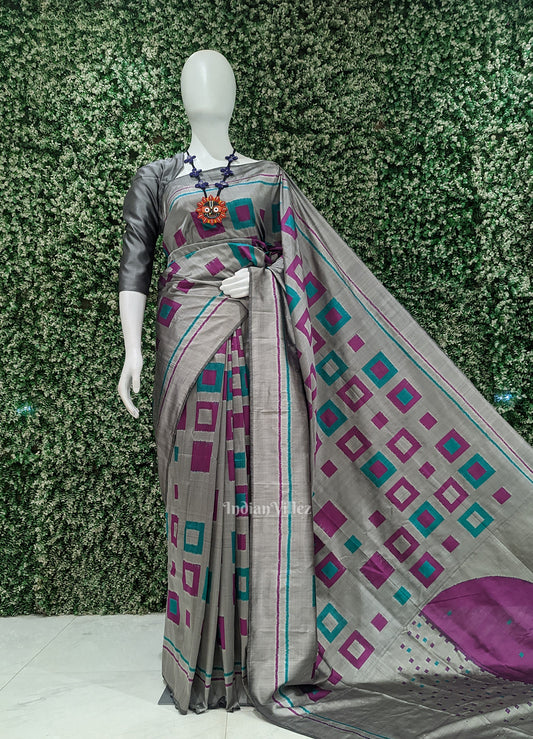 Gray Odisha Ikat Contemporary Designer Saree
