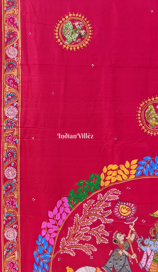 Rani Pink Radha Krishna Boita Pattachitra Silk Saree