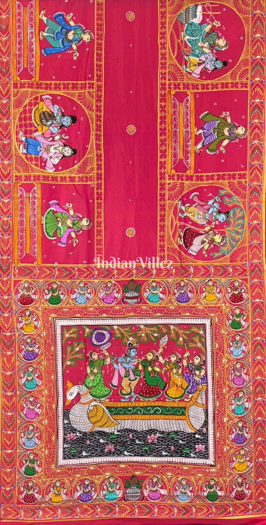 Rani Boita Krishna Raslila Hand-Painted Pattachitra Saree