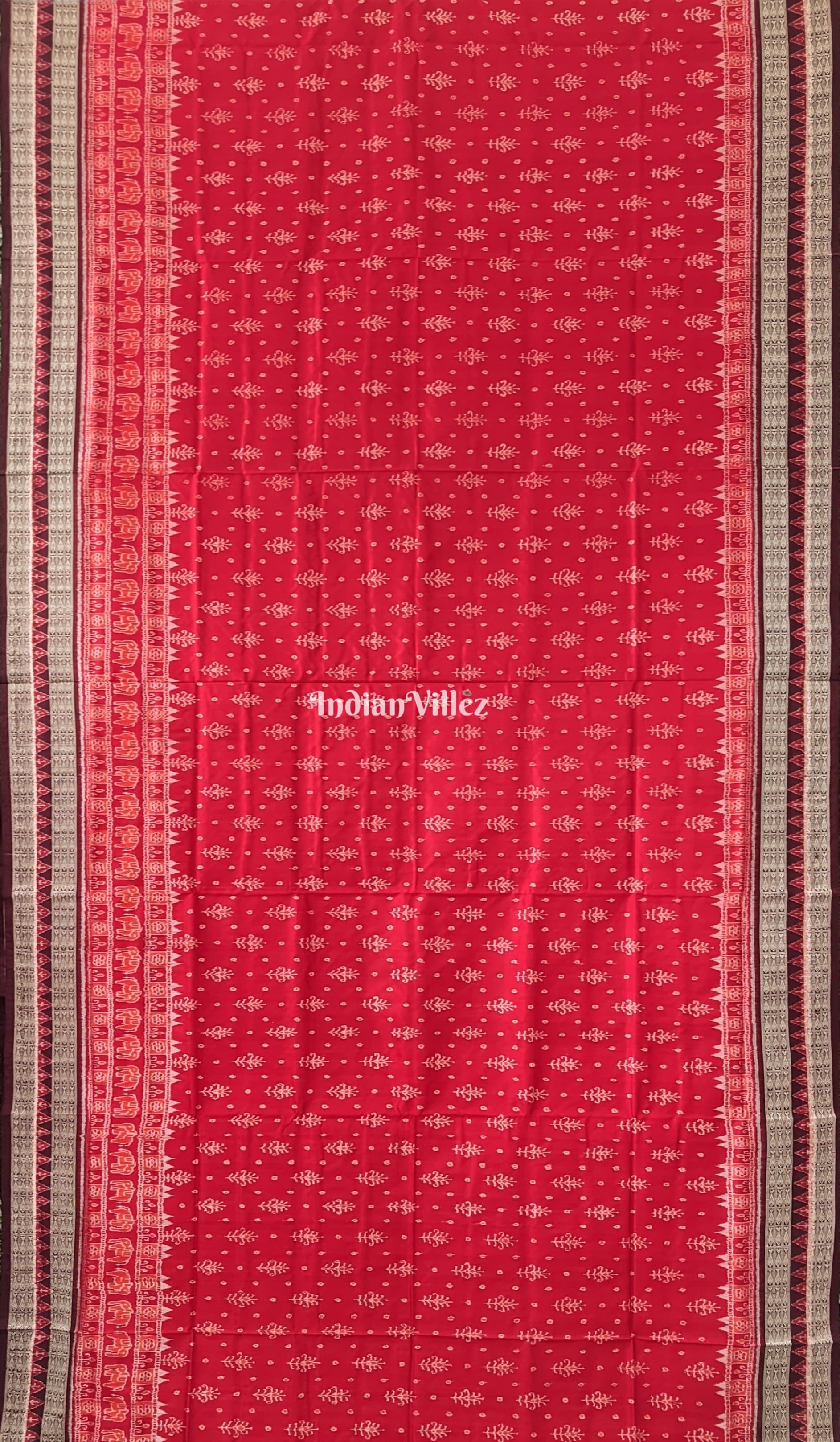 Red Sambalpuri Pure Silk Saree with Habaspuri Border